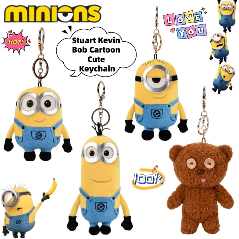 Portachiavi dei Minion di Despicable Me, Stuart, Kevin, Bob, Simpatici Ciondoli Kawaii per Zaino, Decorazione Creativa Anime, Regalo