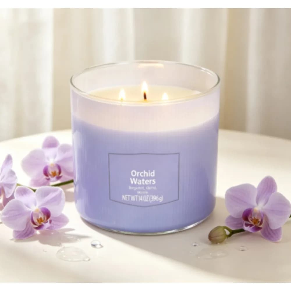 Mainstays 3-Wick Textured Wrapped Orchid Waters Candle, 14 Ounce