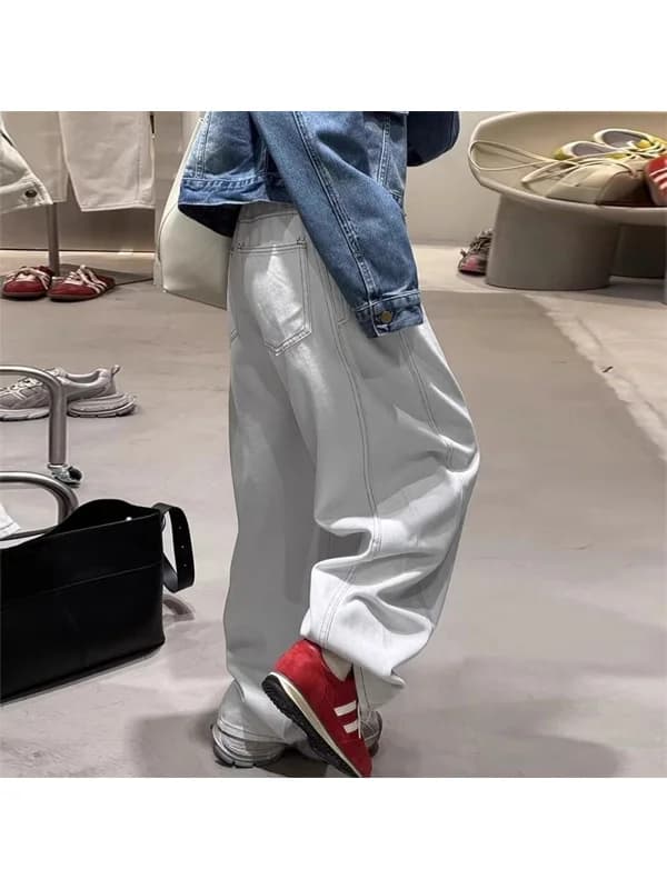 High Waist Wide Leg Jeans Women's Loose Fit Thin Summer White Lazy Scythe Pants plus Size Comfortable Casual Denim Trousers
