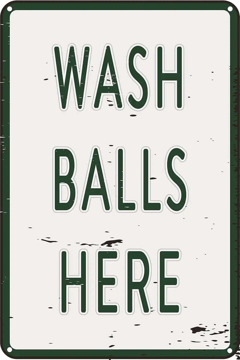 Targa in Latta Divertente 'Wash Balls Here' - Accessorio da Golf, Decorazione per Clubhouse, Man Cave, Bar Sportivo - Arte da Parete in Alluminio