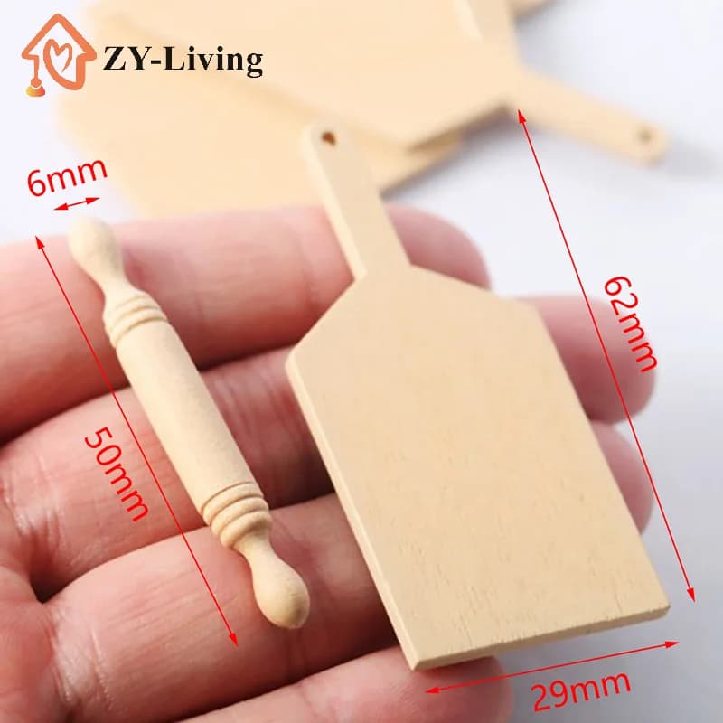 Set di 2 Pezzi 1:12 Miniature per Casa delle Bambole, Set di Accessori da Cucina con Tagliere e Mattarello, Giocattoli