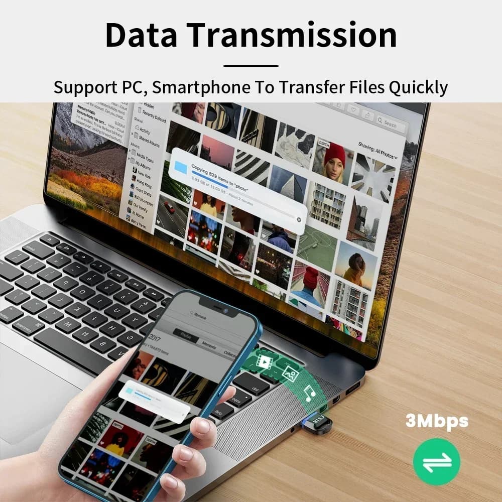 New Bluetooth Adapter 2024 for PC, Dongle USB Bluetooth 5.3, Receiver for Speakers, Mouse, Keyboard, Audio Musical Transmitter
