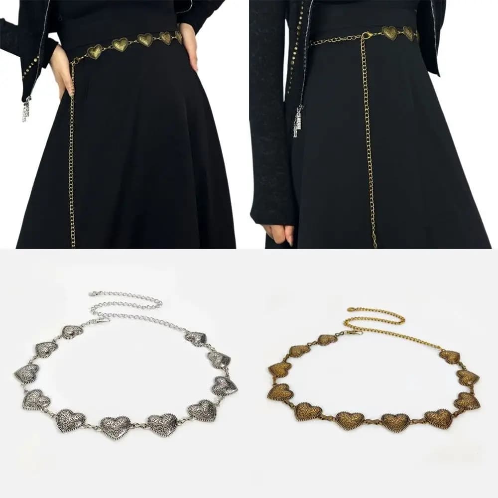 Cinture punk gotiche regolabili con catena in vita versatile a forma di cuore con design di lusso alla moda