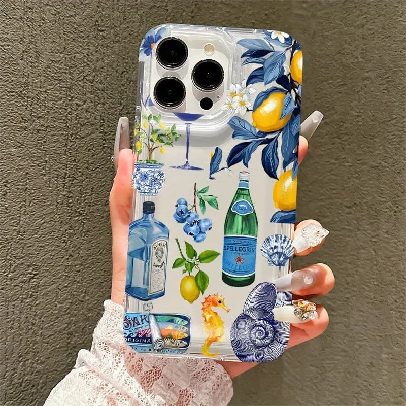 Custodia per cellulare con bottiglia di vino in foglia di limone, adatta per iPhone 17, 16, 15, Plus, Pro, serie Max di telefoni cellulari - da utilizzare come regalo