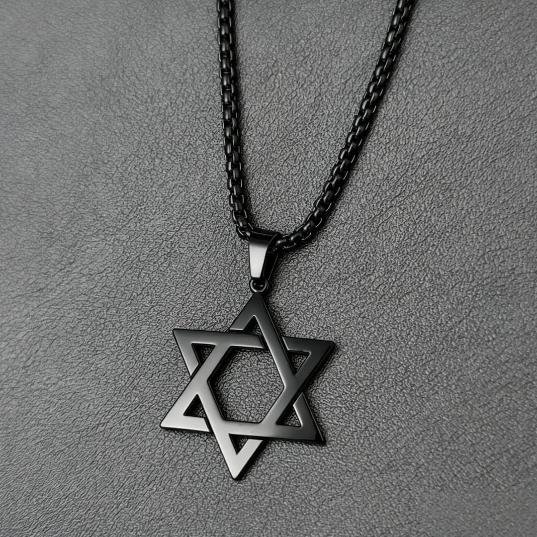 Classic Men's Star of David Pendant Necklace in Black Gold Silver Color Stainless Steel Israel Jewish Jewelry Box Chain 24 inch