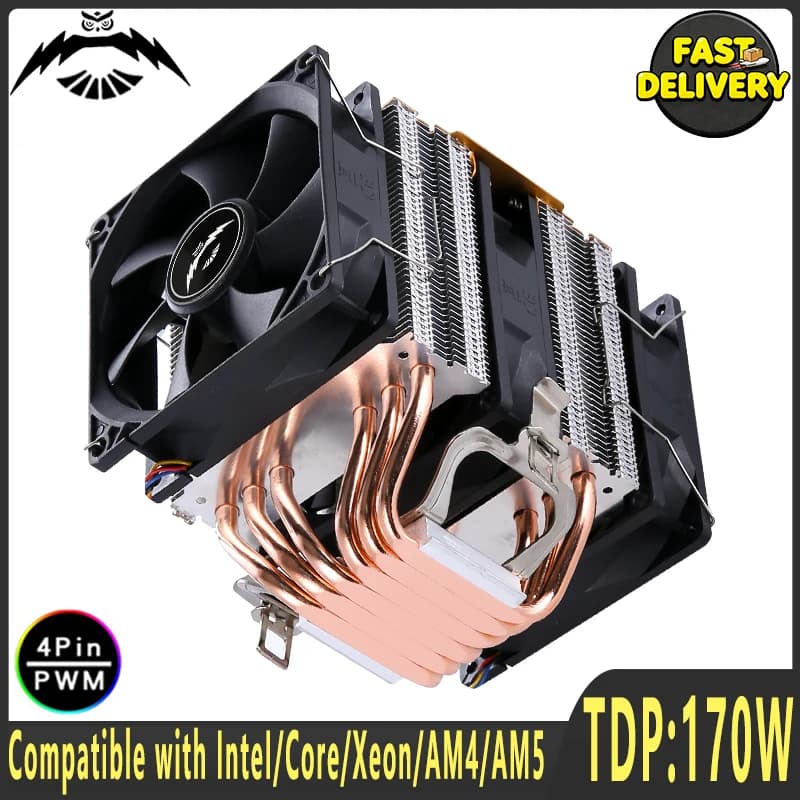 Prese compatibili con ventola CPU: LGA2011 2066 1200 1700 115X 1851 AM4 AM5 X99 Twin Towers Cooler 4/6 Heat Pipe Design Silenzioso Efficiente