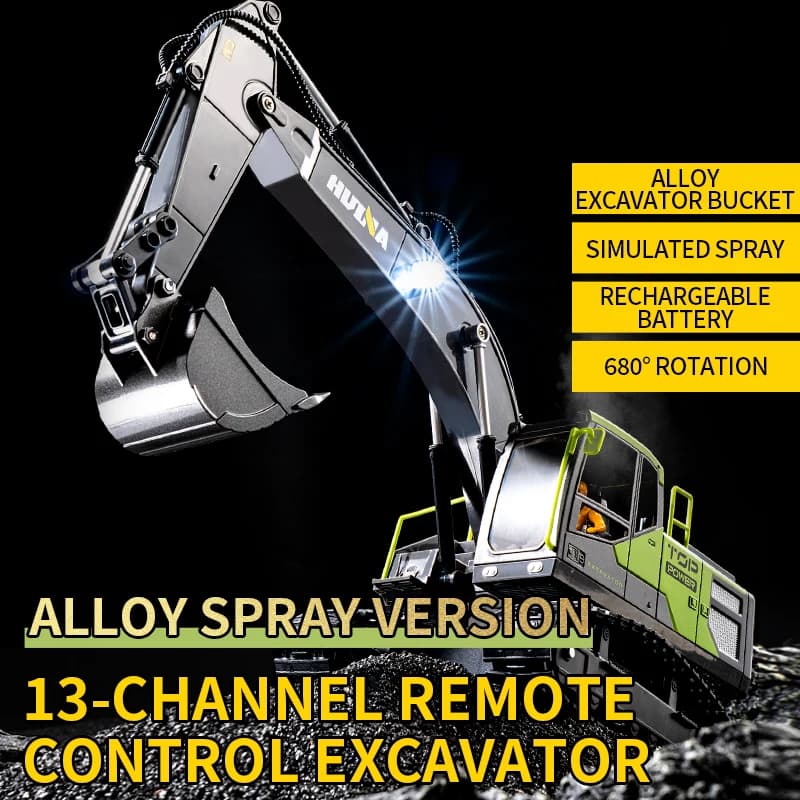 Huina 1661 339D Escavatore Telecomandato a 13 Canali 1/18, Auto Radiocomandata con Benna in Lega, Camion Scavatore con Funzione Fumo, Modellino Veicolo, Regalo per Ragazzi