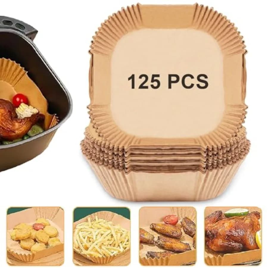 Air Fryer Paper Liners, 125PCS Non-stick Disposable Liners, Baking Paper for Air Fryer Oil-proof, Water-proof, Food Grade Parch