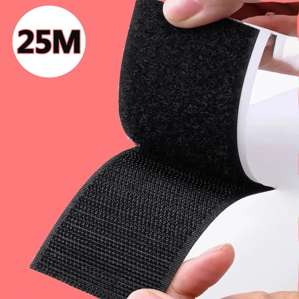 Self-Adhesive Hook and Loop Tape, 25Meter Roll Strips Reusable Nylon Straps for Home DIY, Craft, Garage & Storage Organization