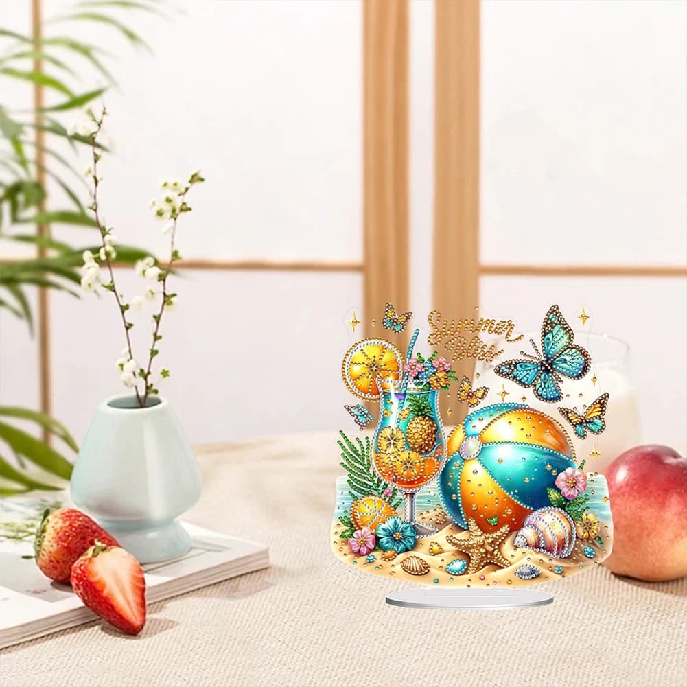 Kit di Decorazioni da Tavolo con Pittura Diamantata 2D Fai-da-Te a Forma di Pallone da Spiaggia per la Casa