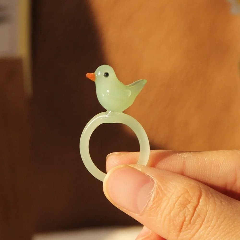Fashion Handmade Glass Bird Ring Cute Childishness Flowers Finger Ring Vintage Exquisite Coloured Glaze Ring Girls