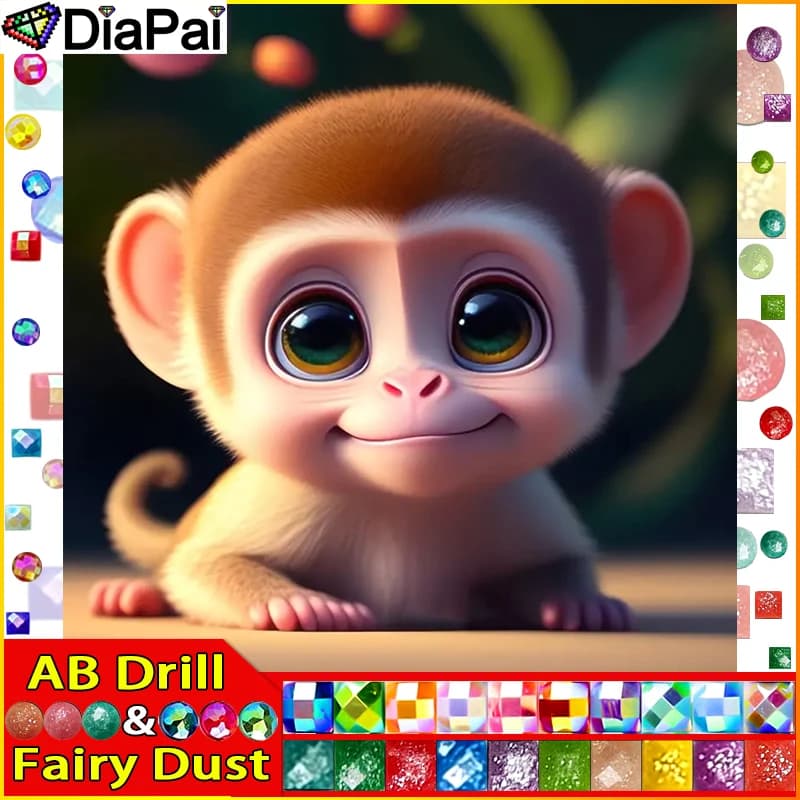 DiaPai Fairy Dust AB Full Diamond "monkey animal" pittura diamante 5D fai da te punto croce decorazioni per la casa immagine di strass fatti a mano