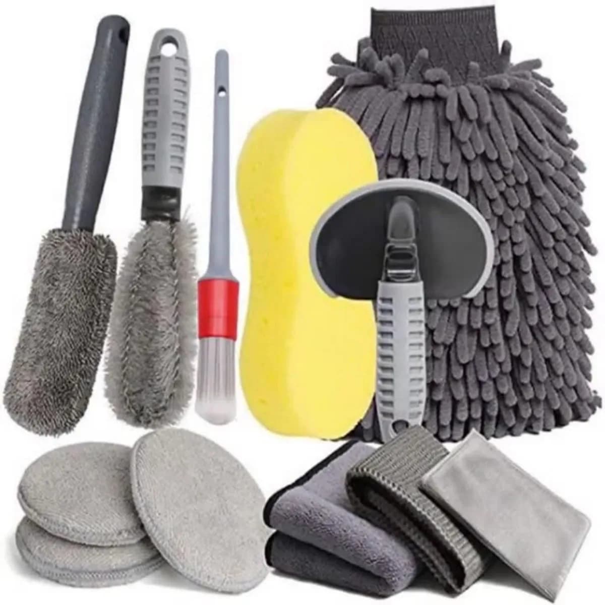 6/9/12Pcs Auto Detailing Care Kit Microfiber Towels Tire Brush Wash Sponge Wax Applicator Portable Car Washing Tools