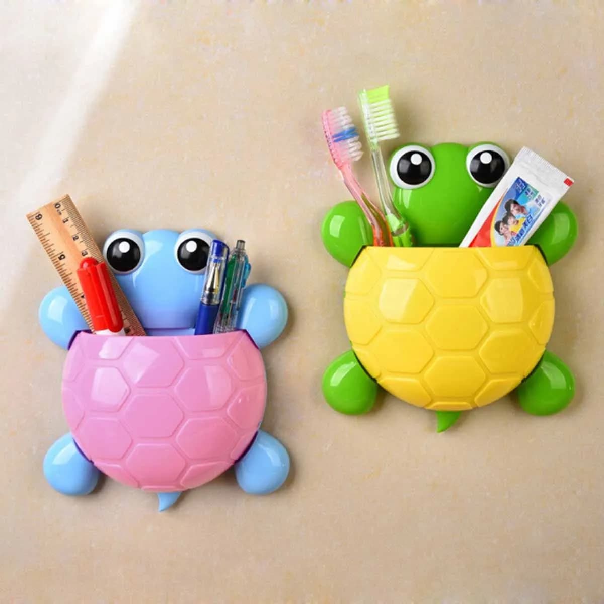 1 Pezzo - Porta Spazzolino a Forma di Animale Carino, Tartaruga con Forte Ventosa, Porta Spazzolino e Dentifricio, Supporto da Parete per Bagno