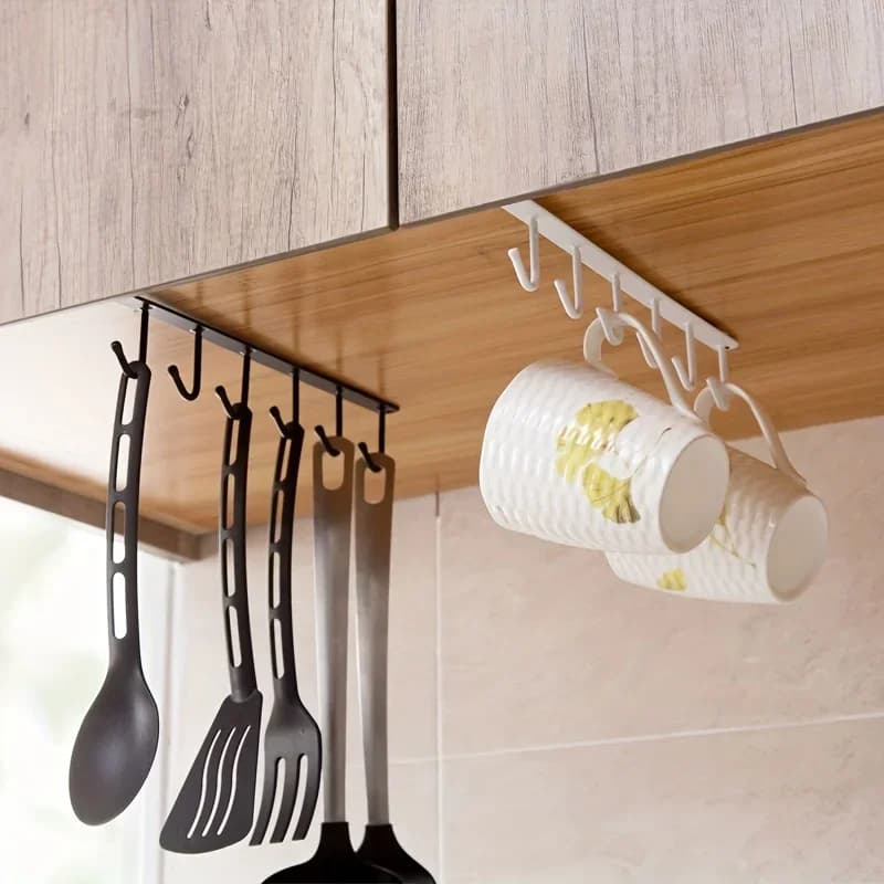 1pc Kitchen Shelf Storage Clothes Hanging Organizer Cup Holder Glass Mug Holder 6 Hooks Storage Rack