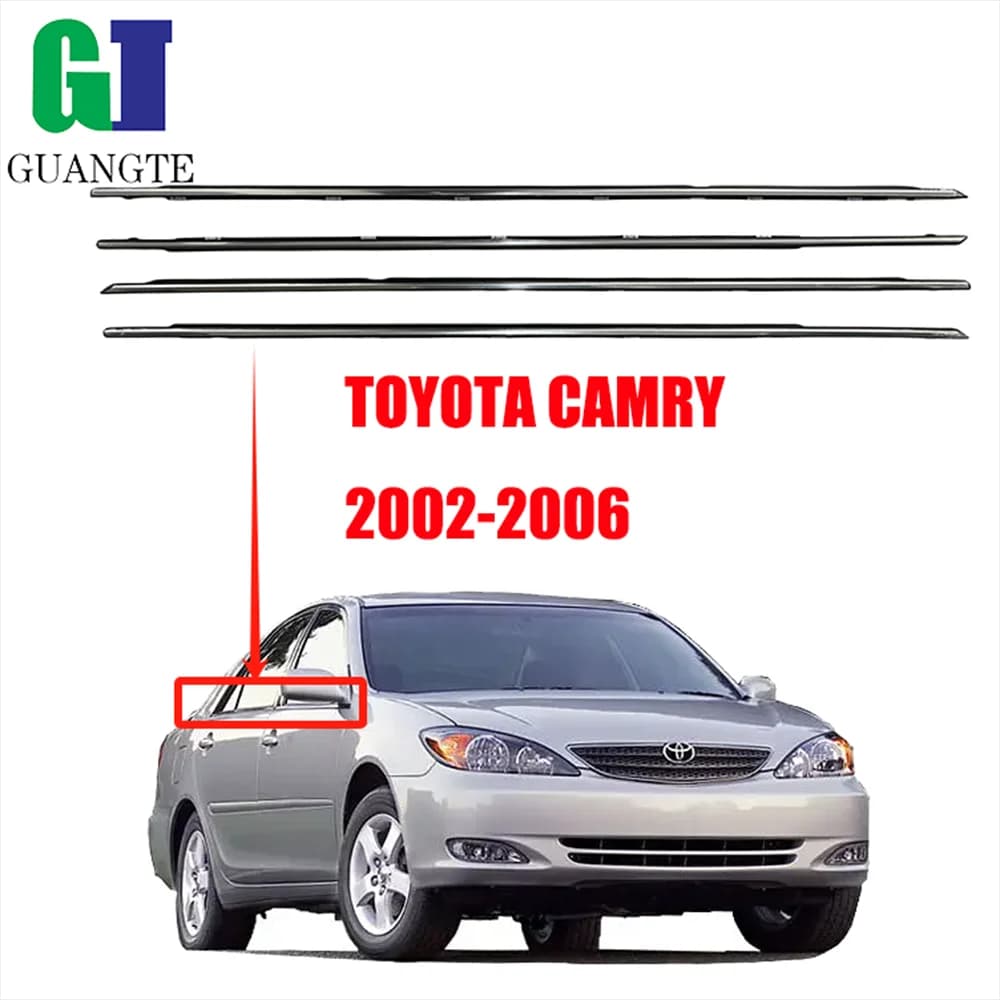 4 pezzi cromati per Camry 2002-2006 OEM 7571033080 7572033080 7574033080 Cintura di tenuta in vetro per modanatura della finestra della guarnizione dell'auto