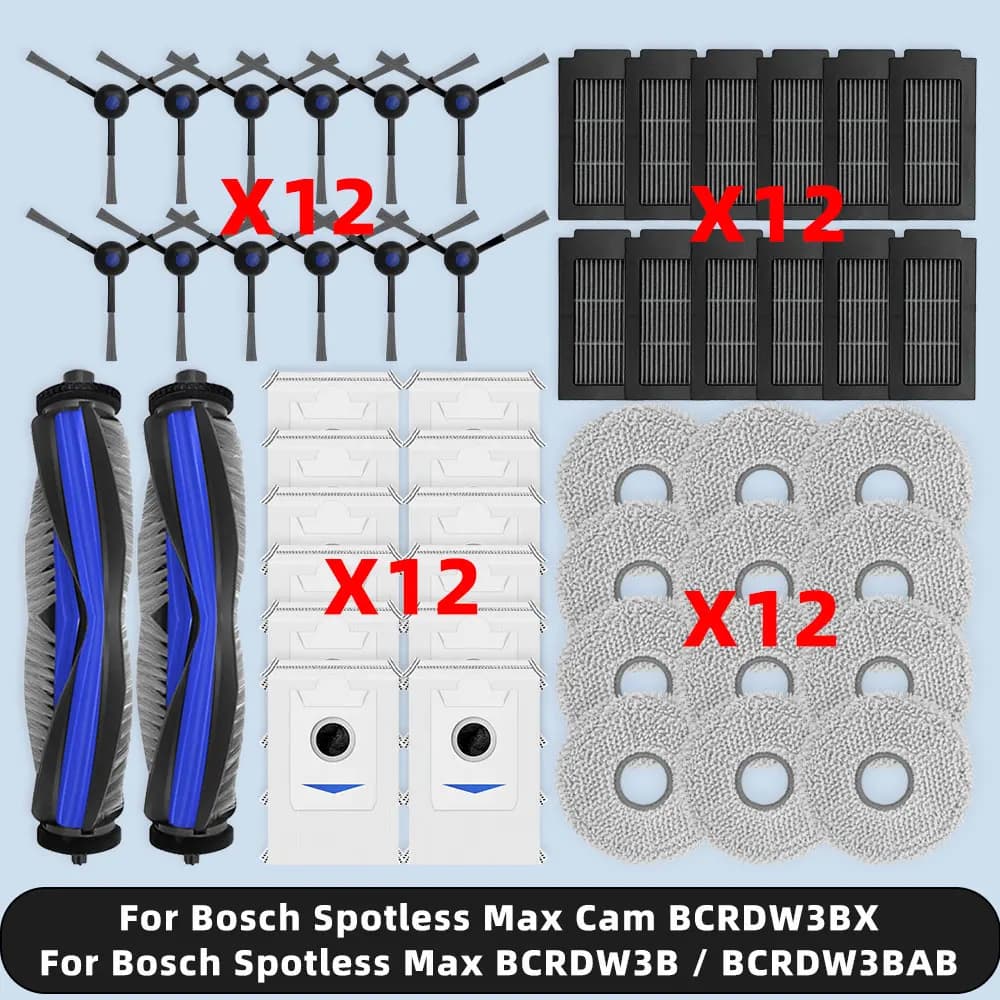 Compatibile con ( Bosch Spotless Max BCRDW3B / BCRDW3BAB, Spotless Max Cam BCRDW3BX ) Parti di ricambio Accessori Spazzola laterale principale Filtro per panno Sacchetto per la polvere