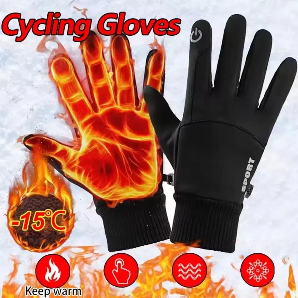 Guanti da ciclismo impermeabili con dita intere invernali caldi, compatibili con touch screen, foderati in pile, antiscivolo, per sport all'aria aperta, corsa, sci