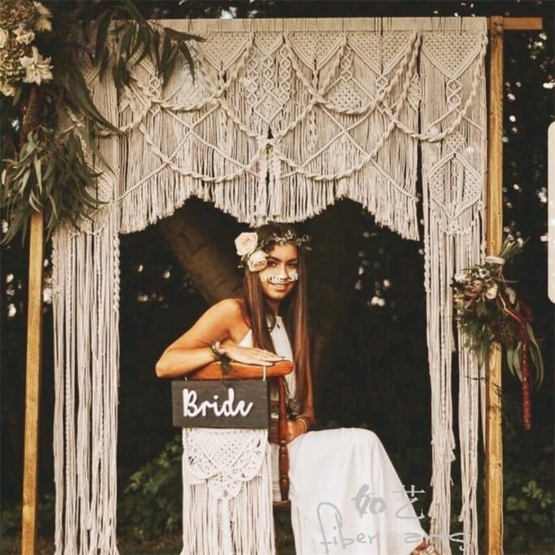 200*200CM Cotton Macrame Wedding Tapestry Wedding Backdrop Taeprtry Curtain Bohemia Tassel Art Wall Hanging Tapestry Headboard
