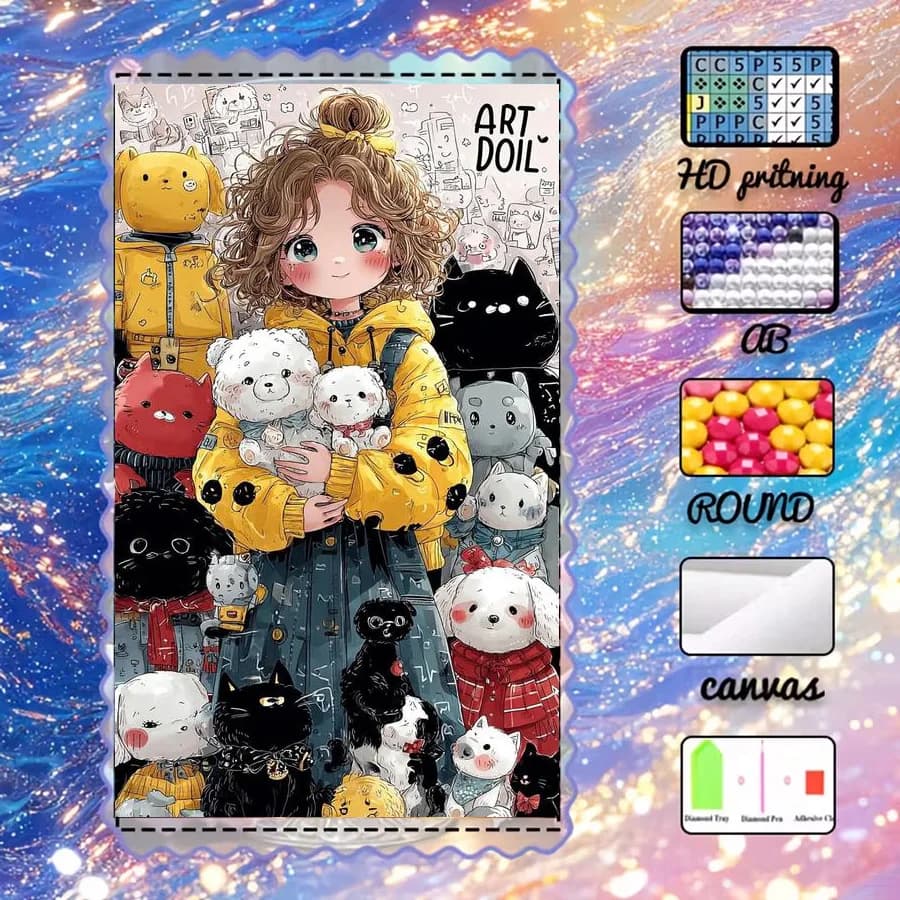 1 piece - 5D-DIY - Flocking cloth - Special drill - Diamond painting set - Cute character - Mosaic - Diamond art