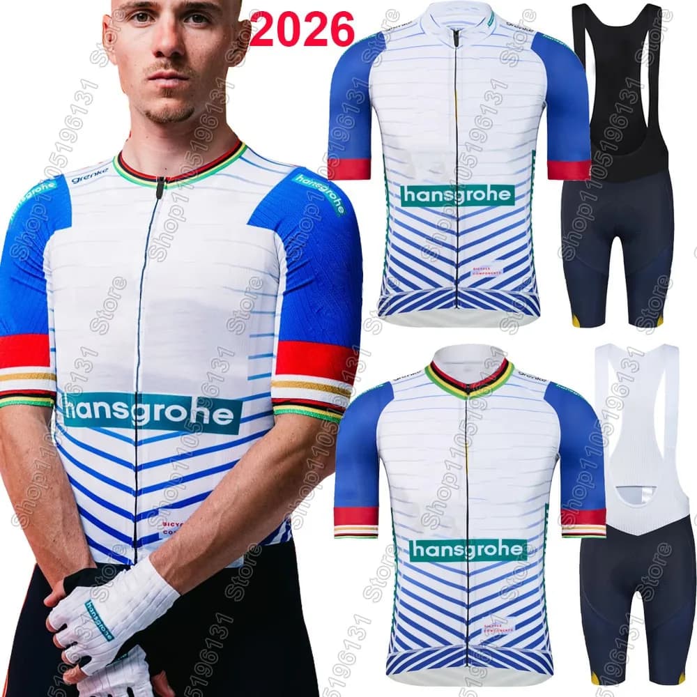 Completo da Ciclismo France Tour Hansgrohe Team 2026 - Maglia e Salopette Remco-Evenepoel per Bici da Strada e MTB