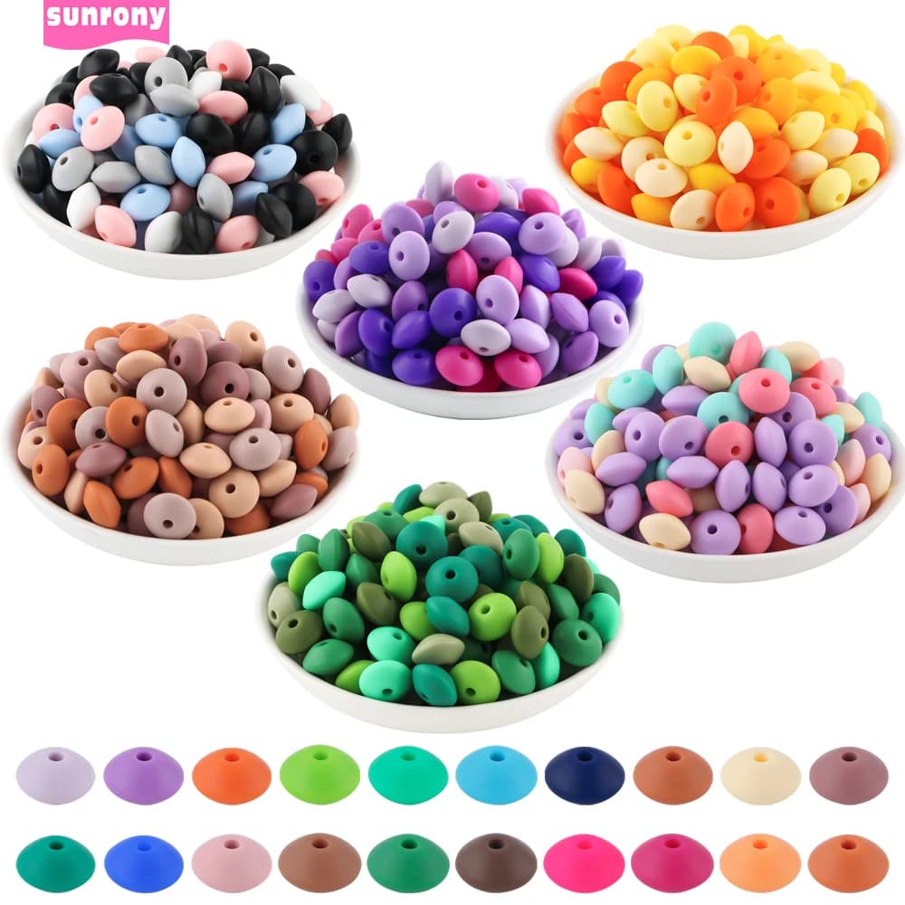 Sunrony New 50pcs Silicone Lentil Beads 12mm Abacus Bead For Jewelry Making DIY Necklace Bracelets Jewelry Handmade Accessories