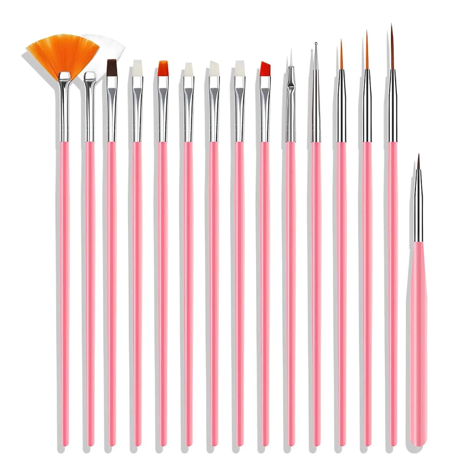15Pcs Nail Art Brush Design Tip Painting Drawing Carving Dotting Pen FlatFan Liner Acrylic Gel UV Polish Manicure Tools