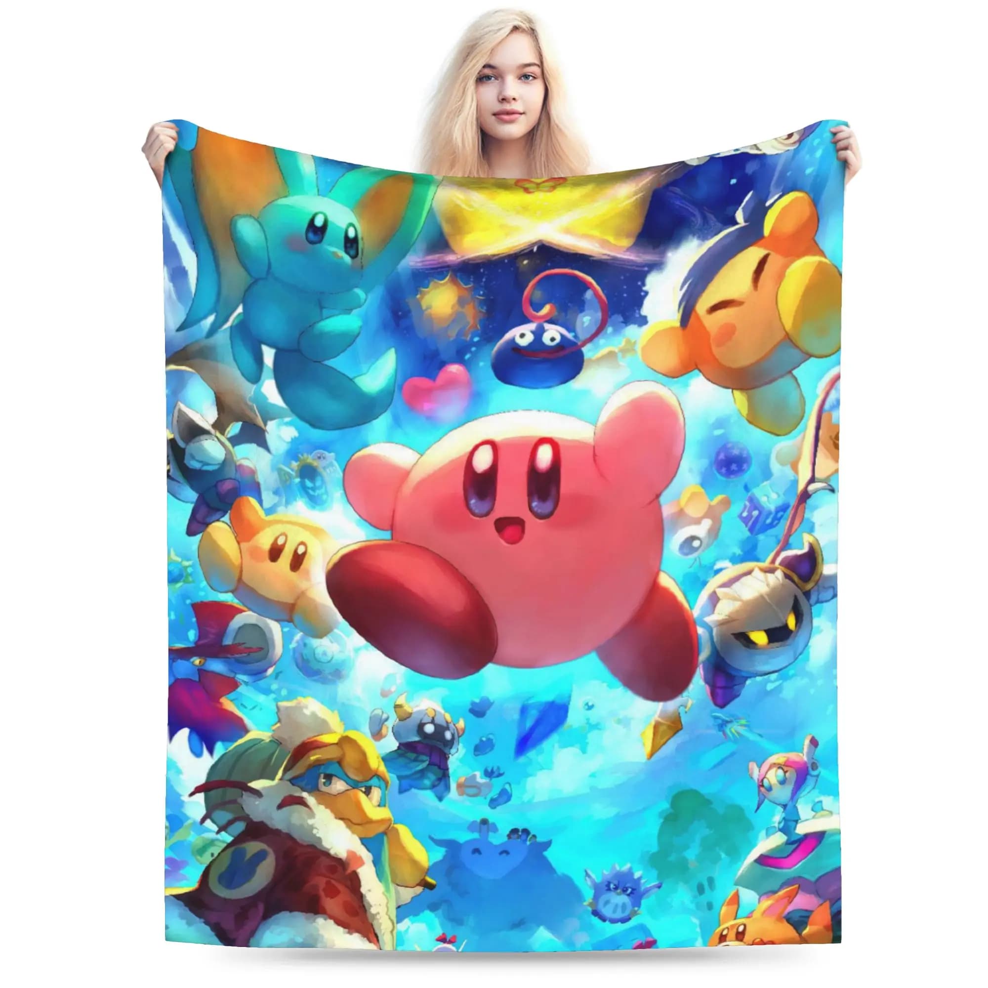 Coperte K-Kirbys dei cartoni animati Coperte calde e traspiranti in pile di corallo con stampa in peluche per copriletti da ufficio