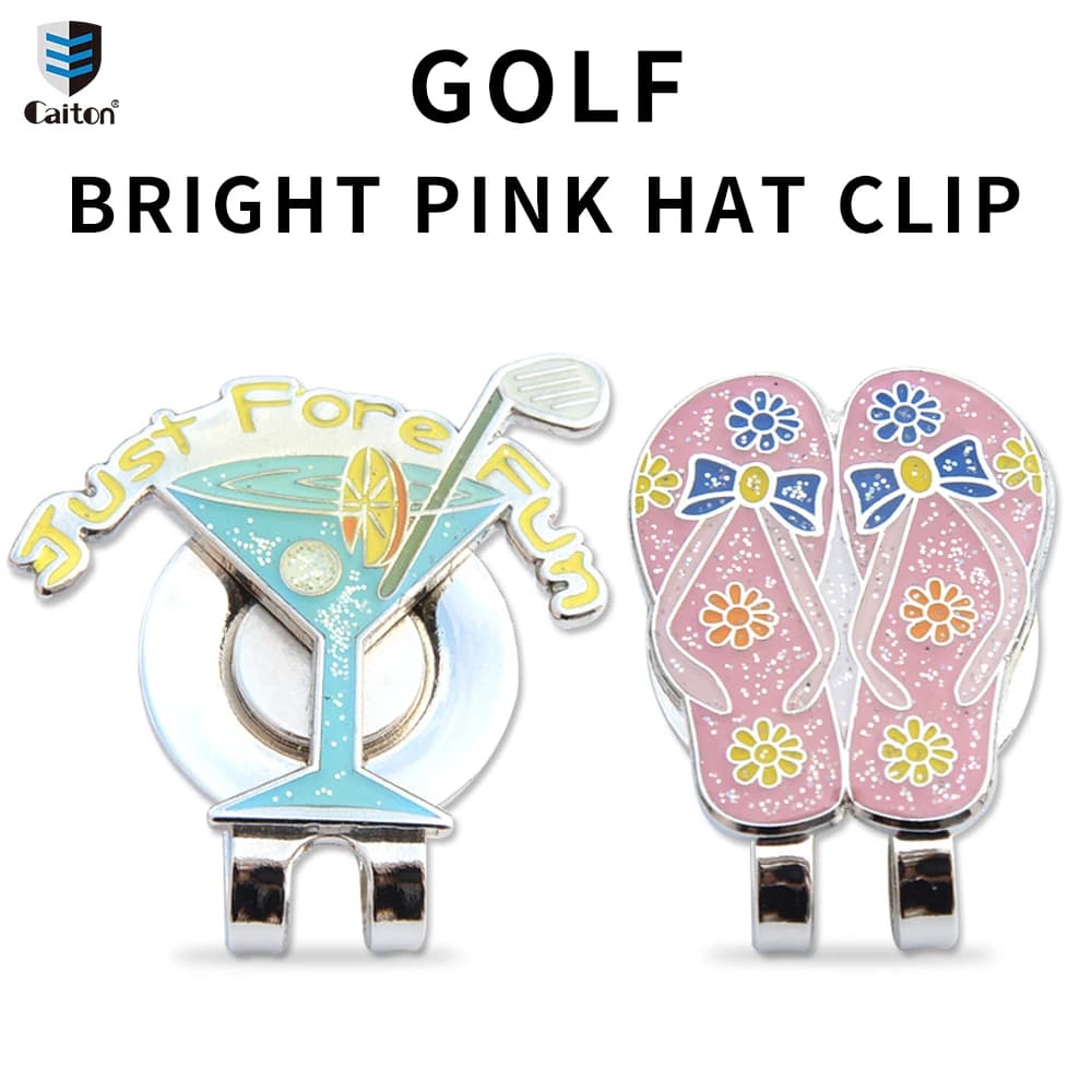 Caiton 1Pc Clip per Cappello da Golf con Marcatore Magnetico per Palline, Accessorio Clip per Cappello Rosa Brillante a Forma di Infradito da Cocktail, Regalo per Golfiste