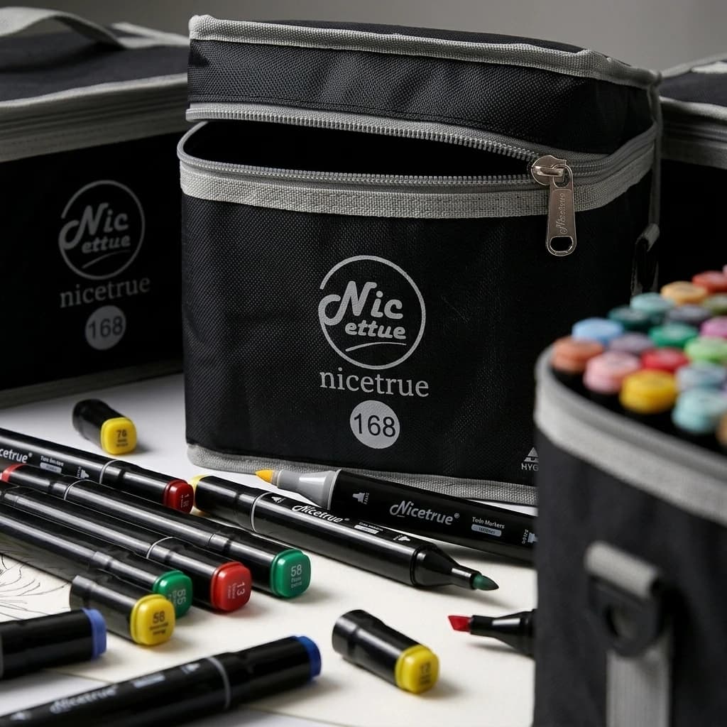 Nicetrue Pennarelli per disegno a doppia punta a base di alcol, con flusso fluido e applicazione liscia, perfetti per lo studio, ideali per il design di personaggi e l'art di concettualizzazione, per utenti di Bullet Journal e artisti che utilizzano planner, set di strumenti artistici creativi di qualità professionale, set da studio, set artistico professionale.