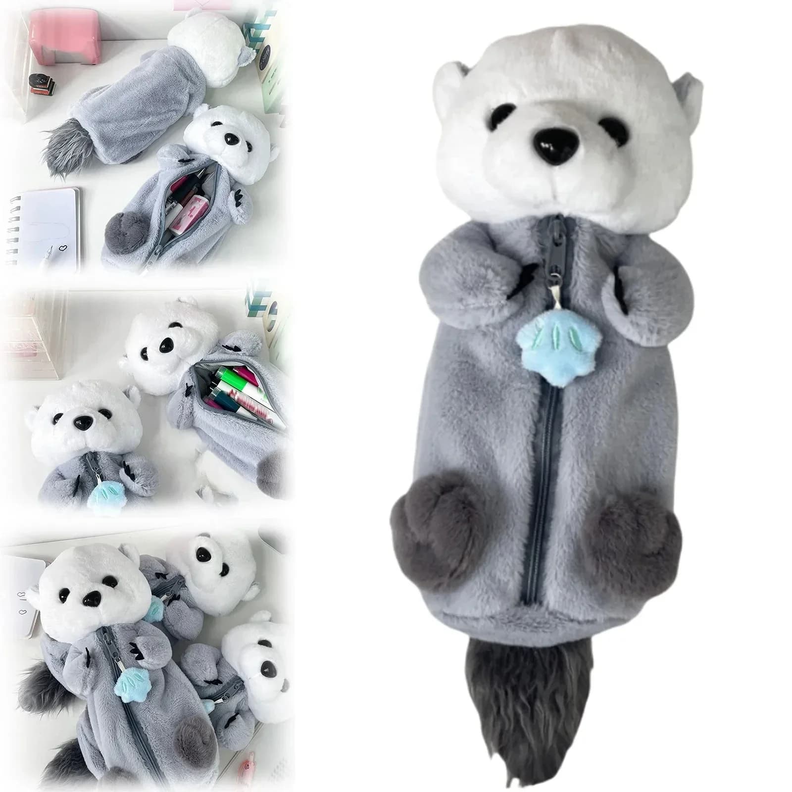  Astuccio per matite in peluche Kawaii di grande capacità, borsa per cosmetici e cancelleria portatile espandibile per studenti, materiale morbido in peluche