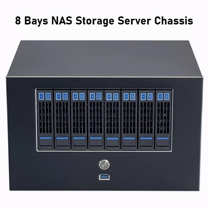 Custodia per server di archiviazione con telaio NAS a 8 alloggiamenti, scheda madre MATX nera raffreddata con ventola Synology, alimentatore FLEX