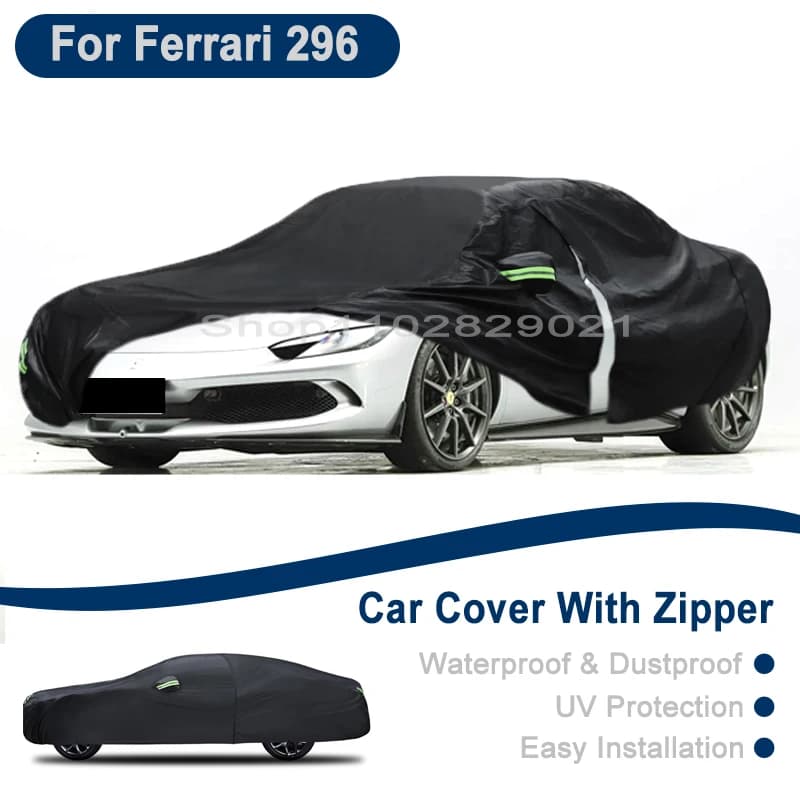 Outdoor Full Vehicle Cover For Ferrari 296 GTB GTS - Side Zipper Design, Waterproof Dustproof Sun Protection Car Cover