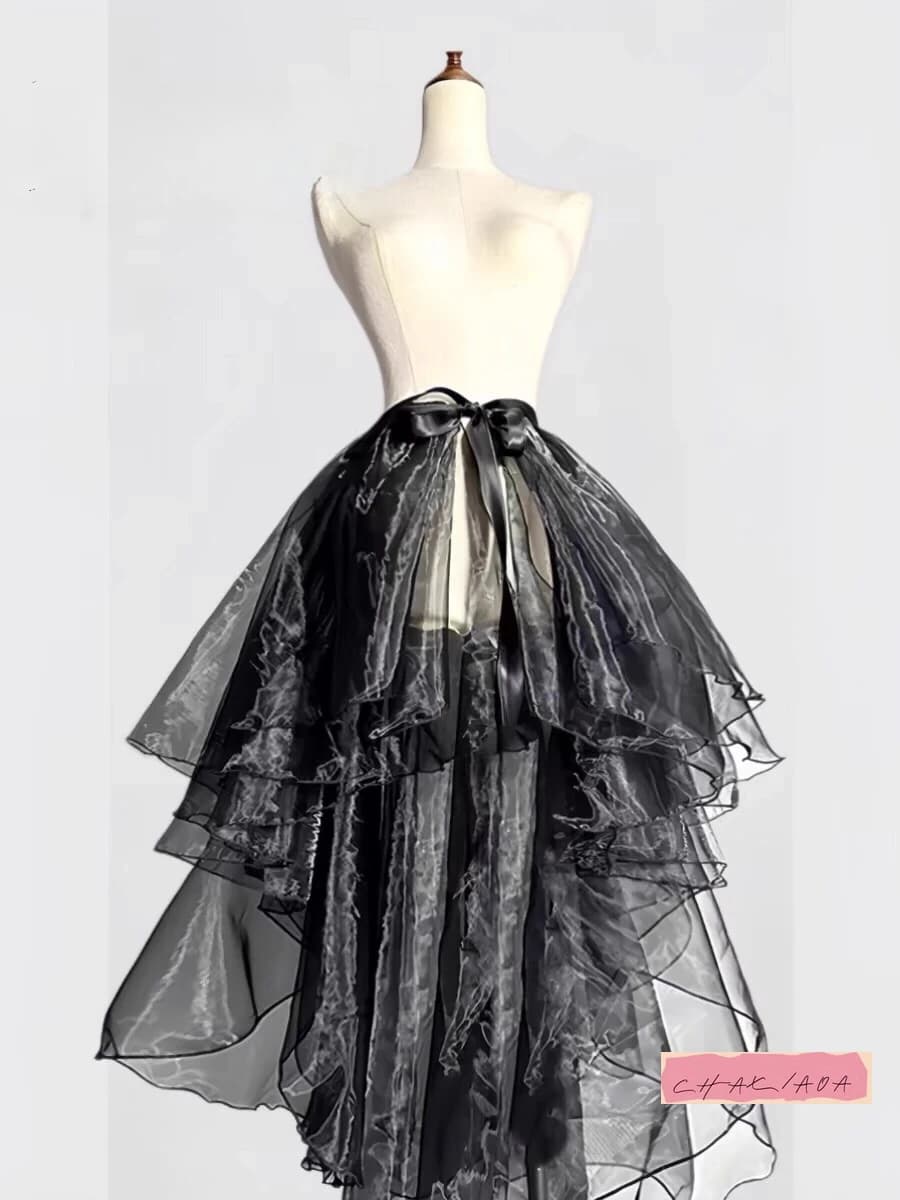 Gonna in garza da ballo stile balletto lolita con trama in vetro, grembiule in rete a pendolo grande in un unico pezzo, medio e lungo con strascico