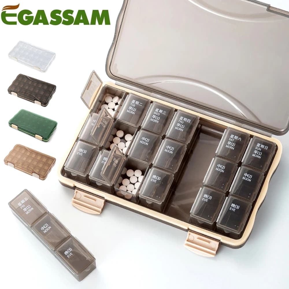 Pill Organizer 21/28 Day, 3/4 Times a Day Pill Cases, Large Compartments Medicine Container for Vitamins, Fish Oil, Supplements