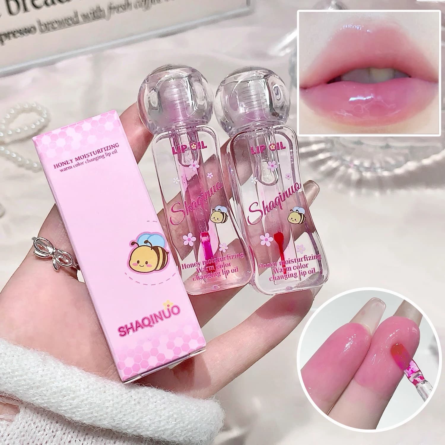 Honey Moisturizing Temperature Change Lip Oil, SHAQINUO Moisturizing Lip Gloss, Lip Line Reduction, Color-Transforming Lip Oil
