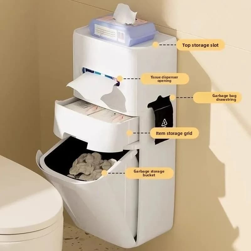 Wall Mounted Garbage Bin Household Bathroom Hanging Basket Multi-side Rack Office Waste Storage Holder