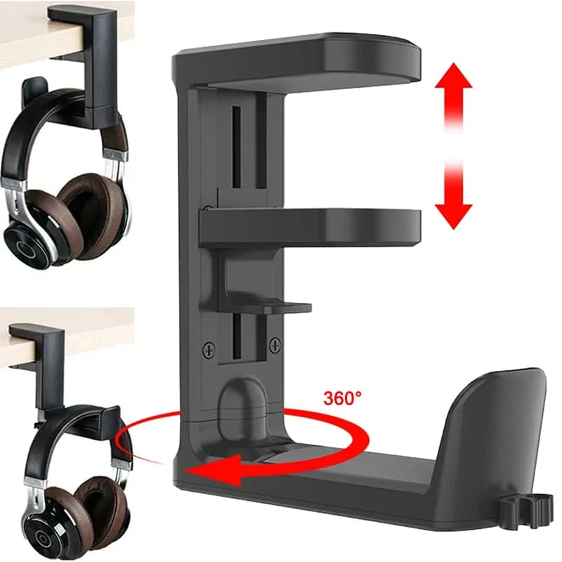 Support for headphones under your desk 360 ° Supports rotating clip-on Earphone Display for Headphone Hook Organizer with hook (without punching)