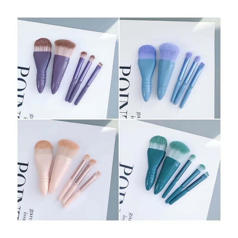 5Pcs Makeup Brush Kit With Mirror Portable Multifunctional Eyeshadow Powder Foundation Brush Daily Beauty Tool Women