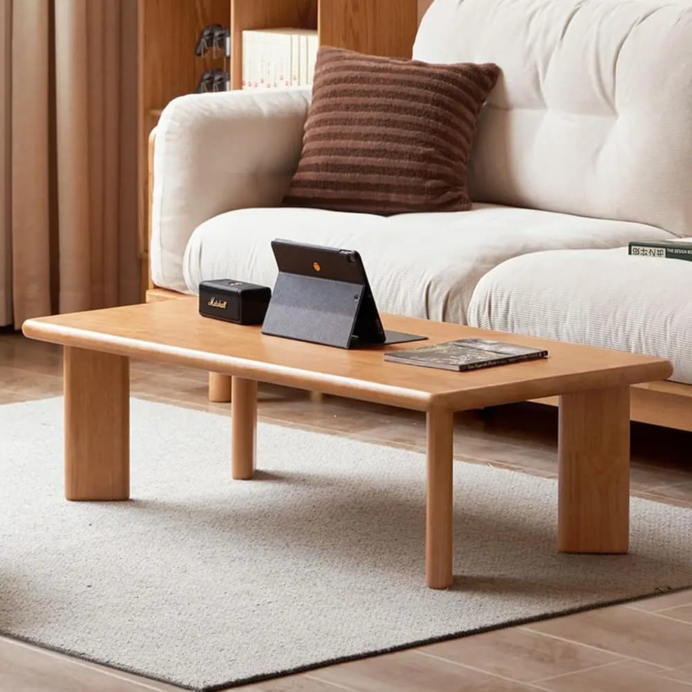 Japanese-Style Solid Wood Tatami Coffee Table, 47 Long, Compact Wooden Floor Table for Tea or Living Room Seating