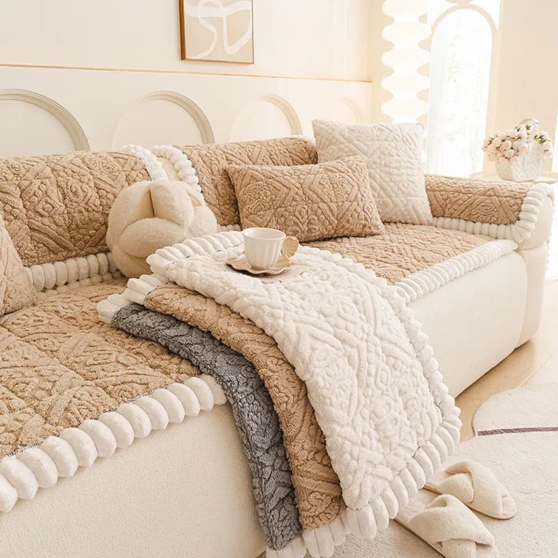 Plush Thickened Sofa Cover Four Seasons Universal Anti Slip Furniture Protector for Living Room Soft Comfortable Couch Cushion