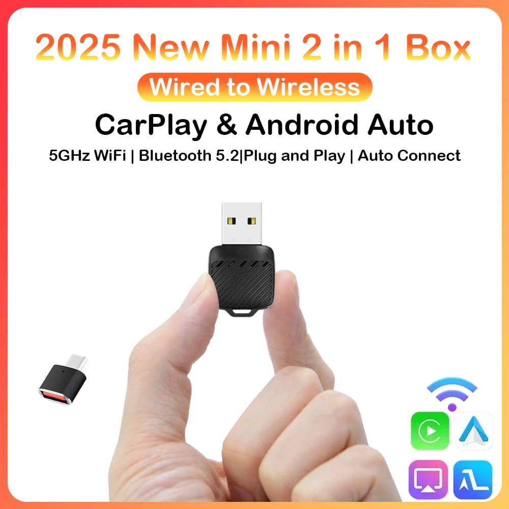 Nuovo cavo a Wireless Carplay Android 2-in-1 Adattatore Gadget per auto Smart Box Plug and Play 5Ghz Wifi Collegamento rapido Plug and Play