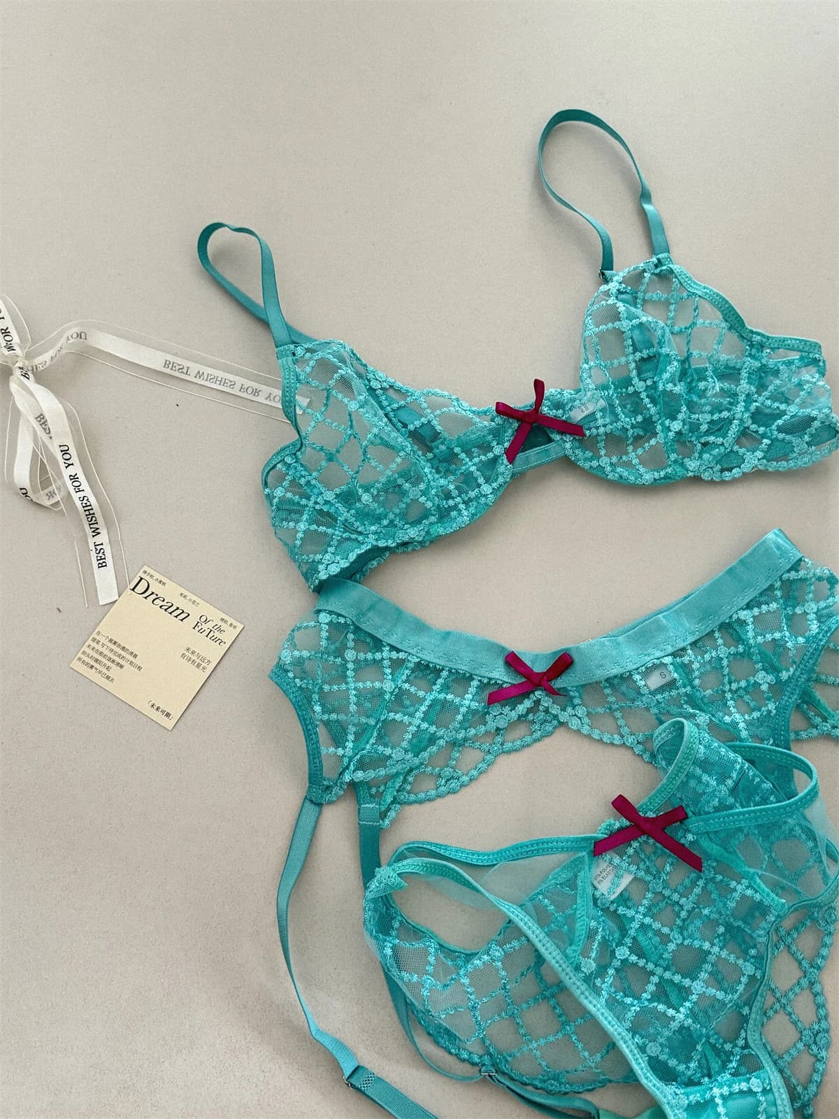 Set di biancheria intima a tre pezzi blu sirena di biancheria intima sottile al seno grande reggiseno di pizzo sexy reggiseni romantici traspiranti con tuta di mutande