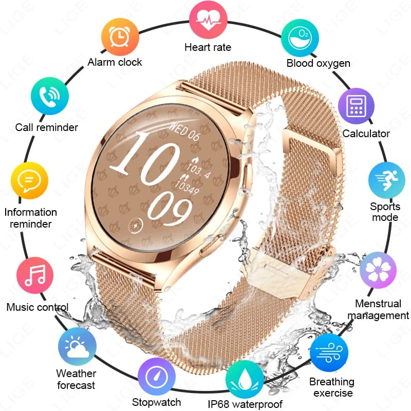 LIGE Orologio intelligente di lusso per donna 1.27" Chiamata Bluetooth Quadrante personalizzato Bracciale da donna Monitoraggio della salute sportiva Smartwatch Regalo per signore