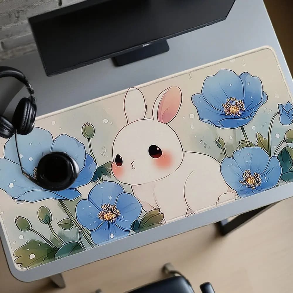 Tappetino per Mouse da Gaming Grande, Design Anime con Coniglio Carino, Antiscivolo con Bordo Cucito, per Tastiera PC e Tablet, Decorazione per Ufficio