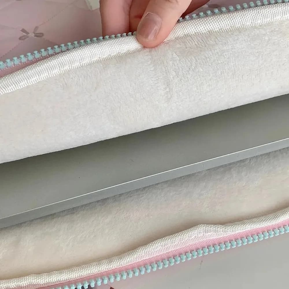 Custodia per laptop con fiocco leggero Materiale morbido Design carino Borsa per computer antiurto Dettaglio nodo fiocco Multi-dimensione