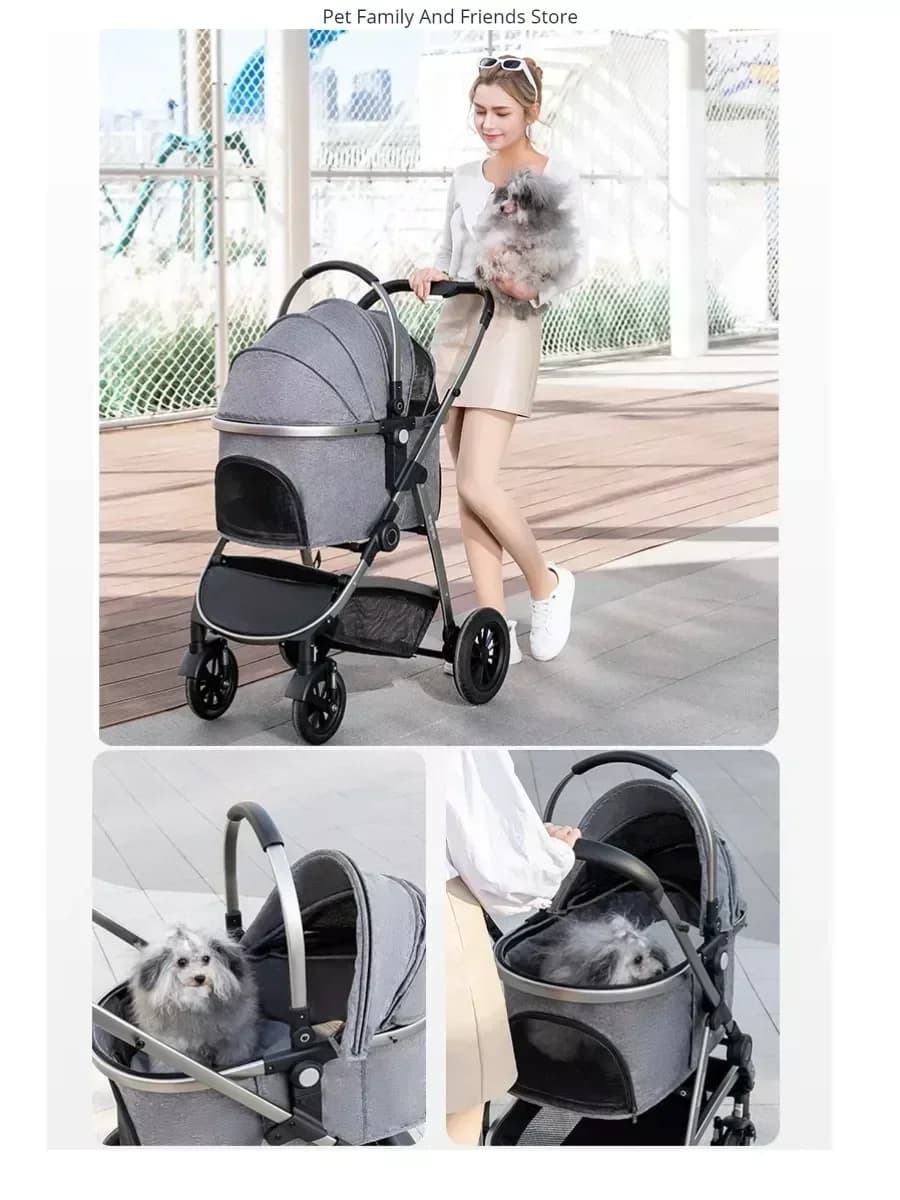 Carrello per cani staccabile per passeggino per animali domestici con telaio in lega di alluminio Carrello per gatti a 4 ruote con carico Passeggino per cani da 20 kg con freno