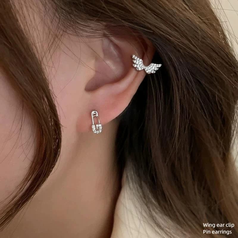2Pcs Creative Angel Wings Ear Cuff Pin Earrings Unique Minimalist Wings Ear Clip For Women Fashion Jewelry Accessory Gifts