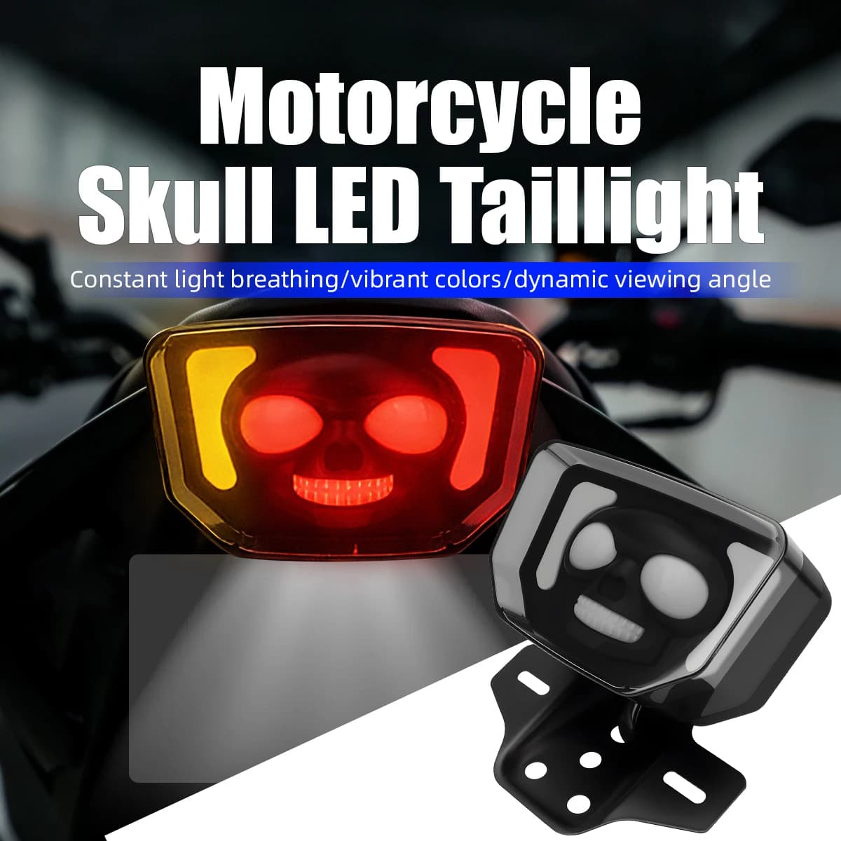 Luce Posteriore LED Integrata per Moto, Design a Teschio, Indicatore di Direzione Colorato, Luce Freno Universale, Lampeggiante Dinamico