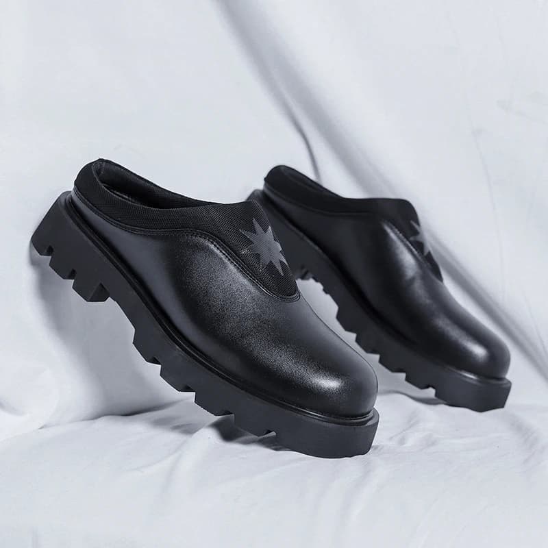 Mezze scarpe con plateau per uomo Ciabatte Mocassini in pelle con fondo spesso Pantofole Scarpe casual aperte sul retro Scivoli senza schienale Sandalo Slip-on